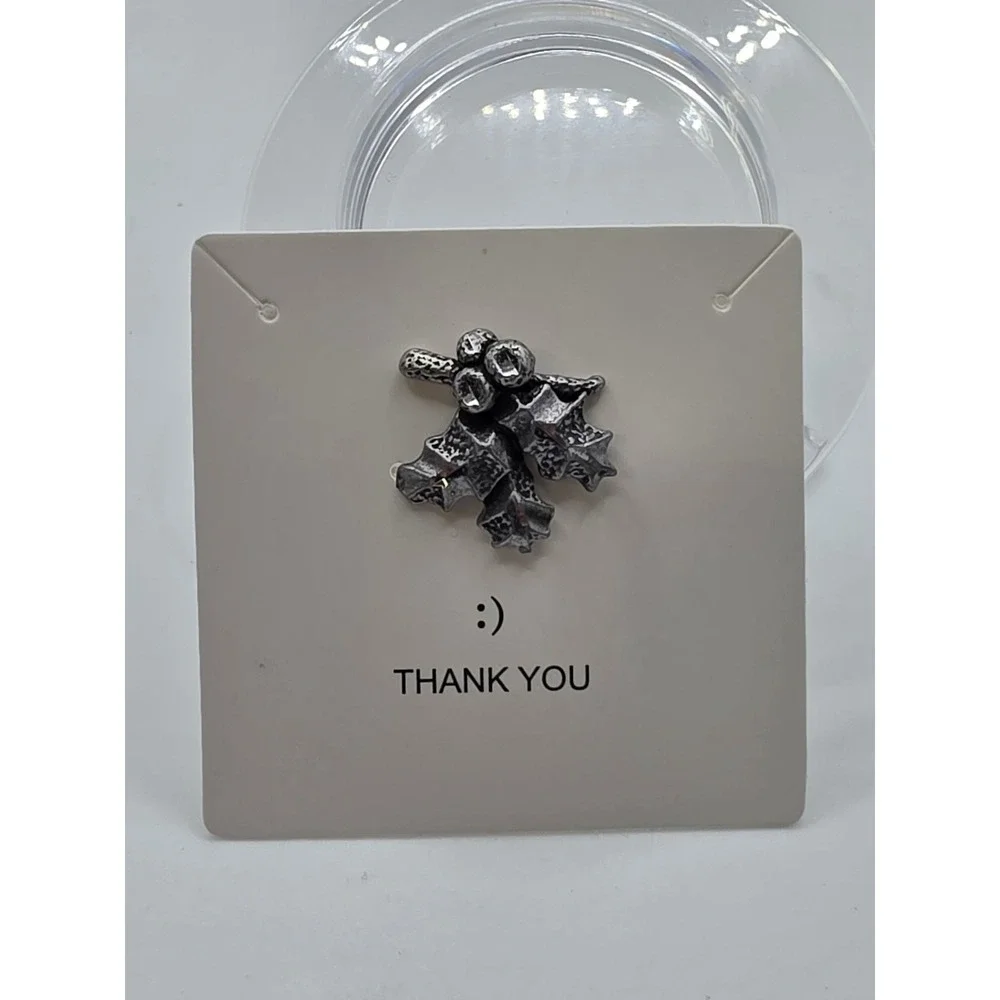 Pewter Diamond Cut Holly Berry Lapel Pin
